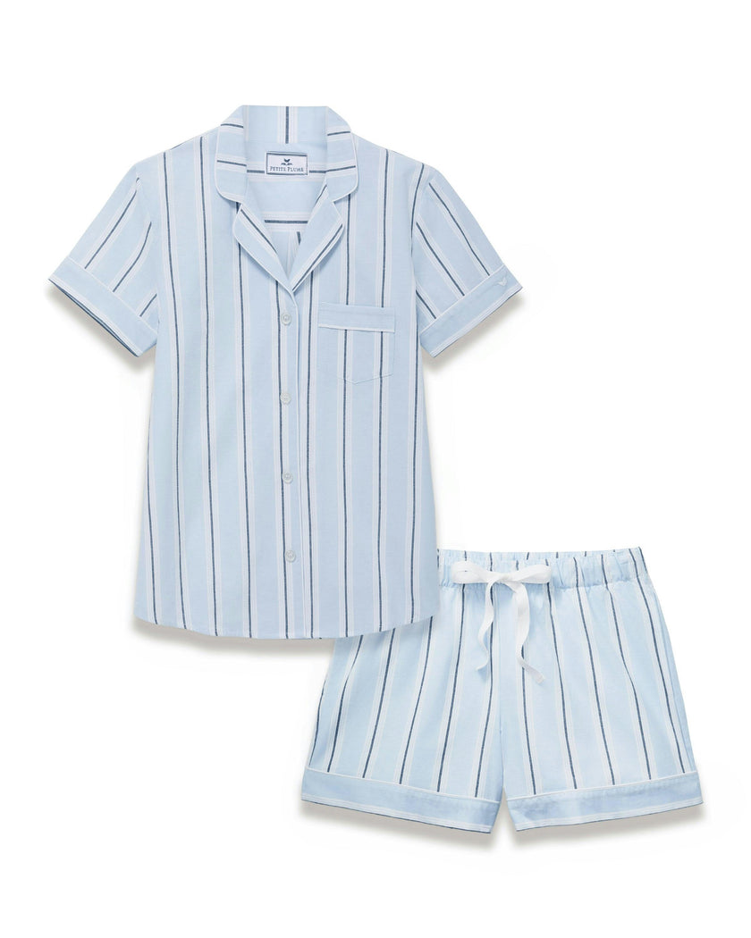 Women's Twill Short Sleeve Short Set in Coastal Stripe
