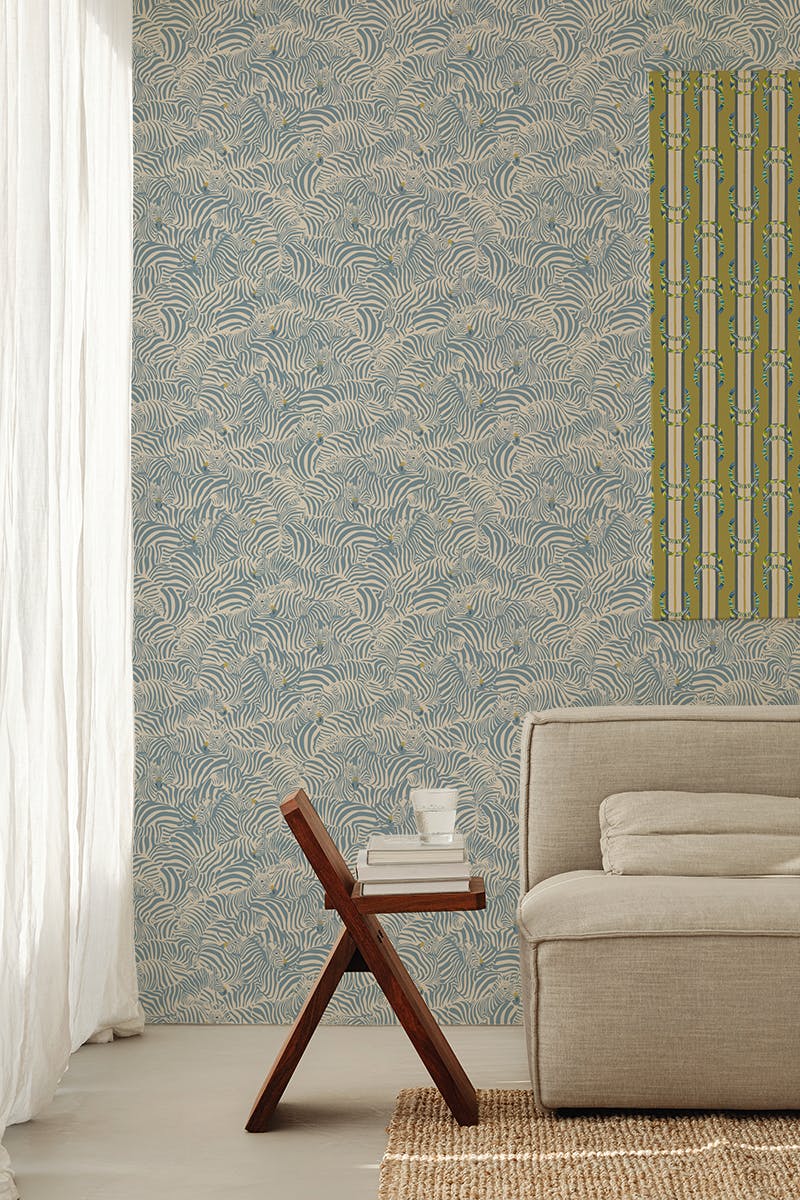 Wallpaper Zebra color bleu jean