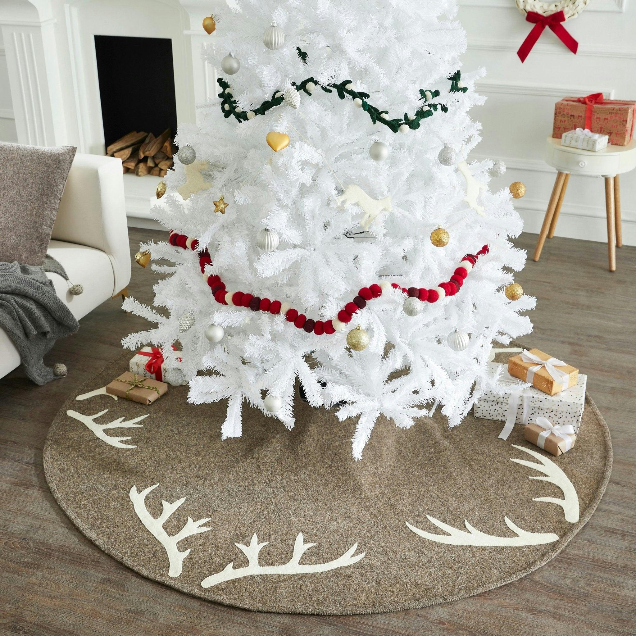 Handmade Felt Antlers Gray Christmas Tree Skirt 60