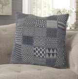 Artisan Hand Loomed Cotton Square Pillow - Indigo Blocks - 24" Arcadia Home