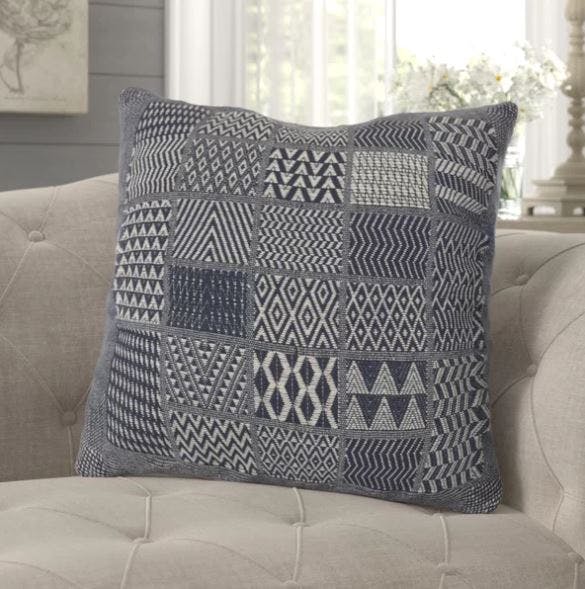 Artisan Hand Loomed Cotton Square Pillow - Indigo Blocks - 24