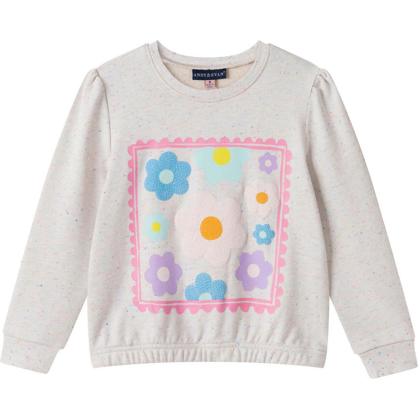 Girls Chenille Floral Sweatshirt & Tulle Tank Dress Set | Aqua