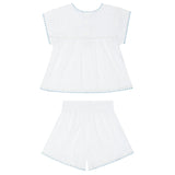 girls white embroidered cap sleeve top and short set