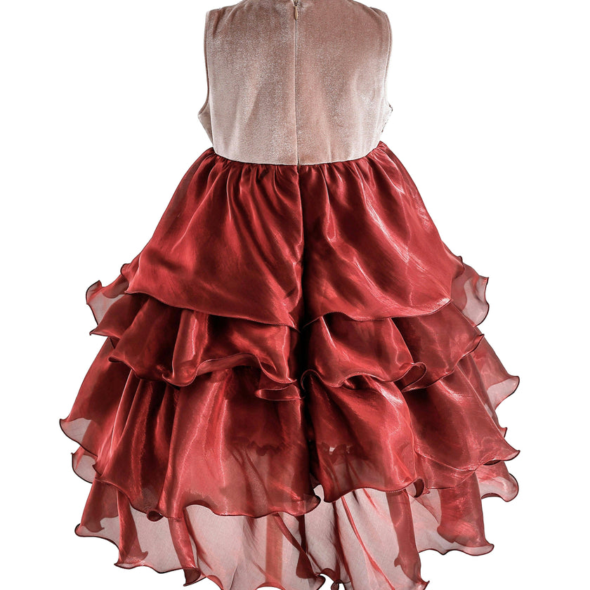 Red Tiered Satin Party Dress