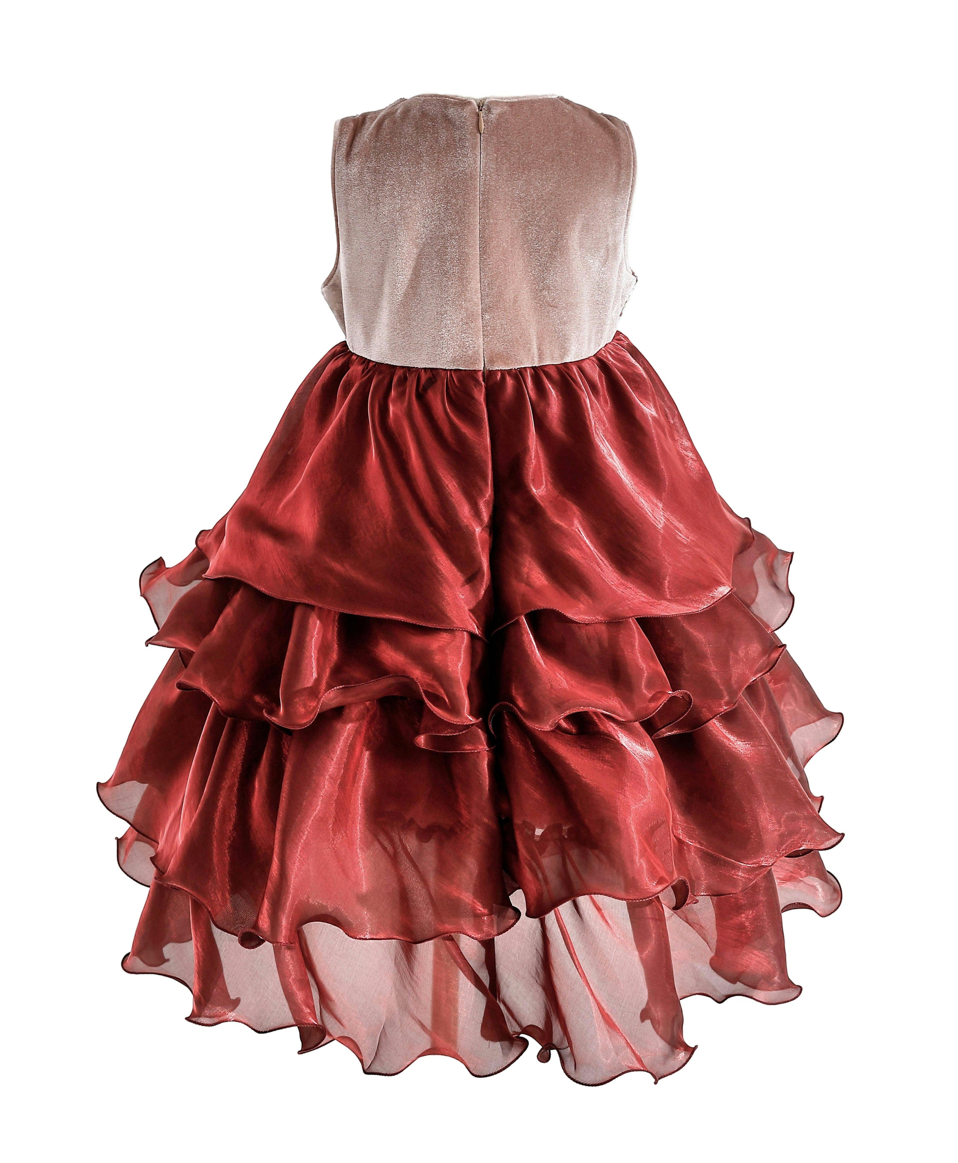 Red Tiered Satin Party Dress