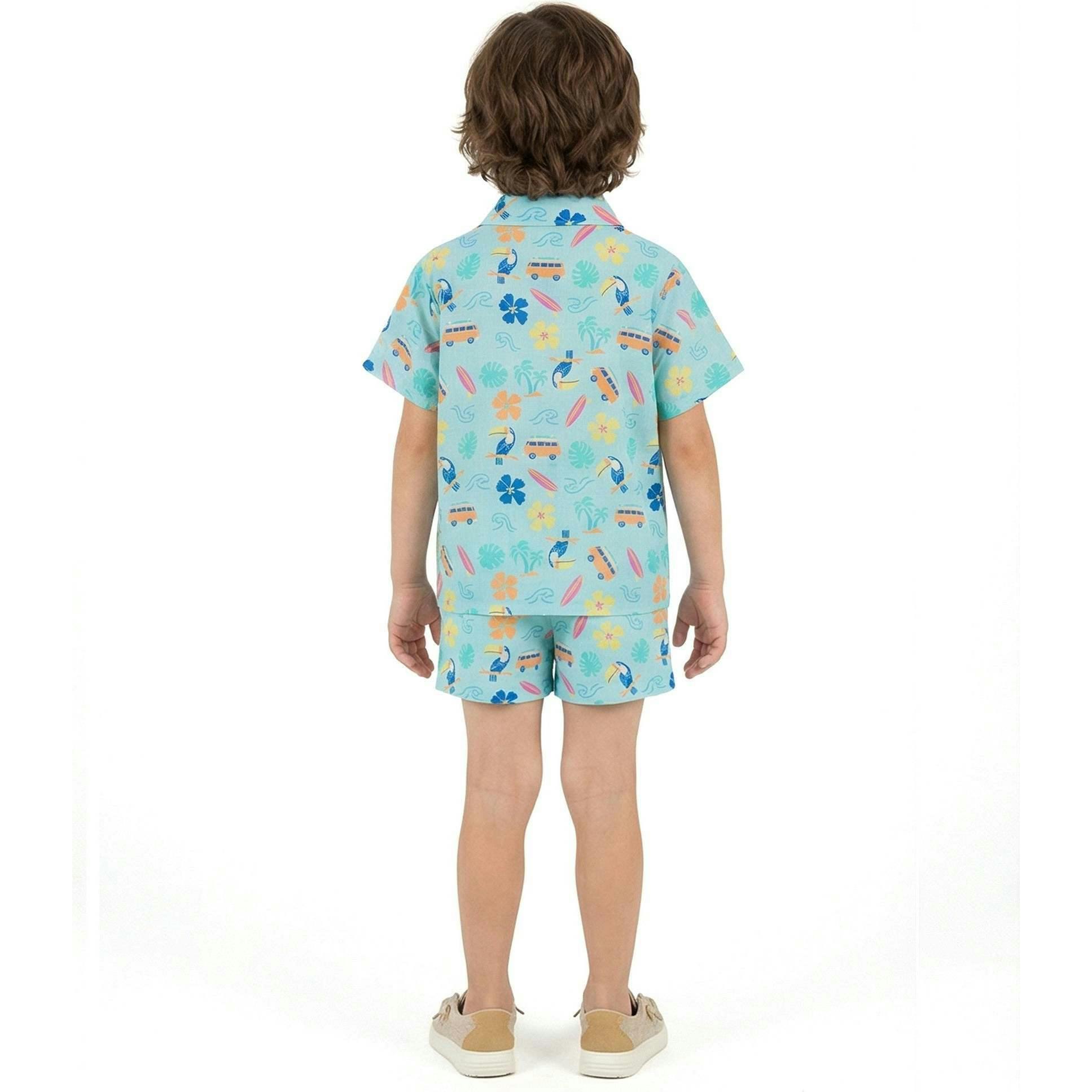 Boys Synthetic Viscose Matching Set | Aqua beach