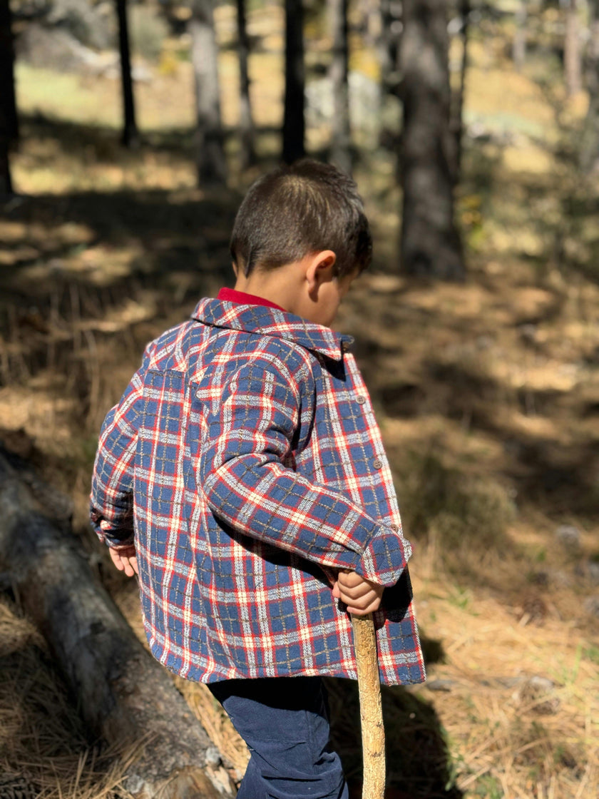 ADVENTURER blue/rust plaid sherpa lined shacket