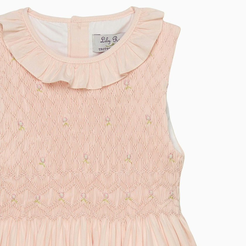 Sleeveless Willow Rose Hand Smocked Dress in Peach