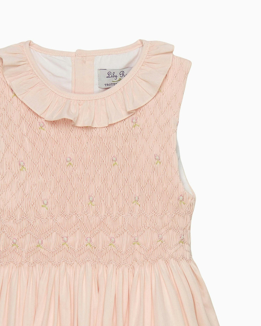 Sleeveless Willow Rose Hand Smocked Dress in Peach