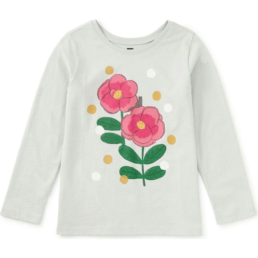 Golden Flowers Graphic Tee, Blue