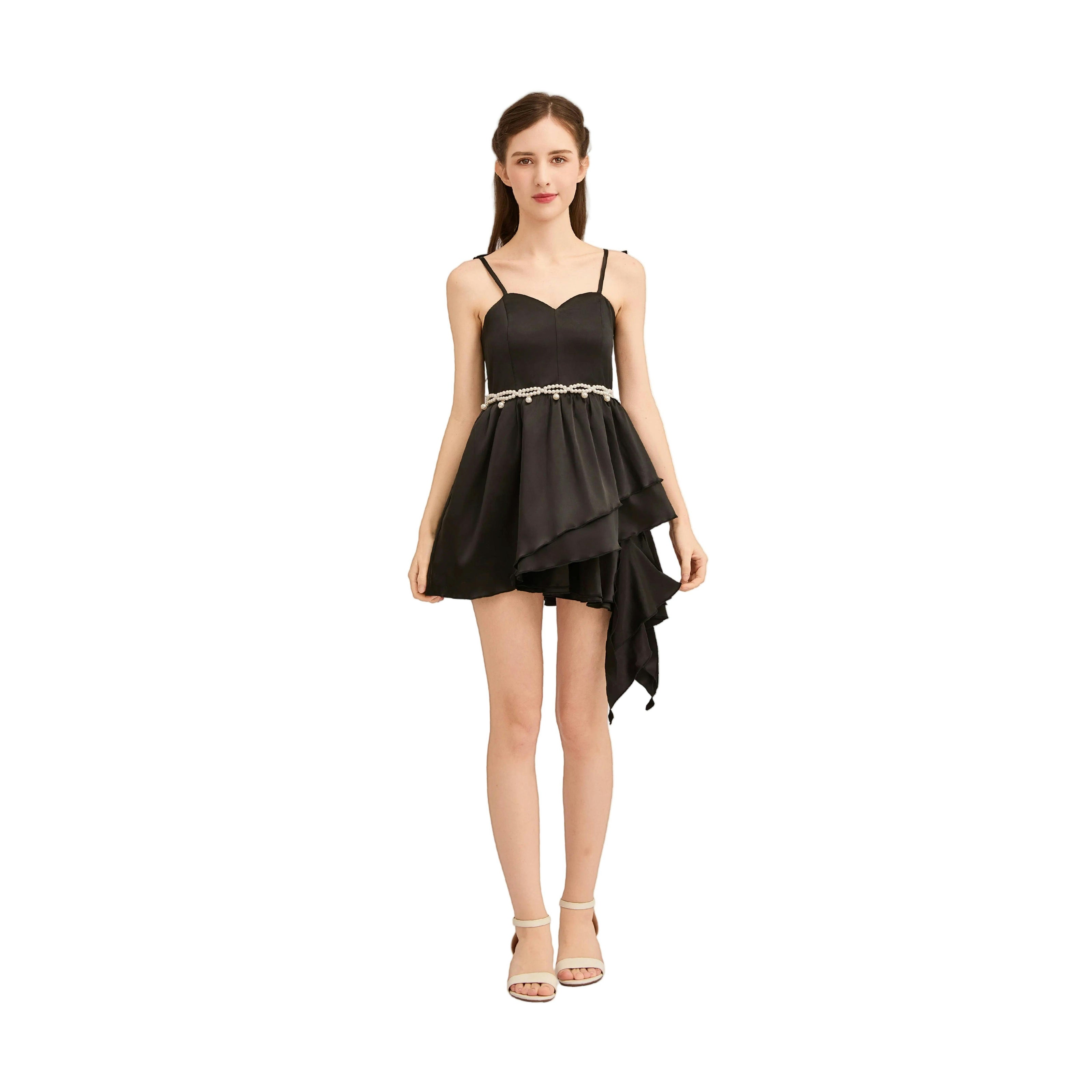 Black Elowen Asymmetrical Sweetheart Dress