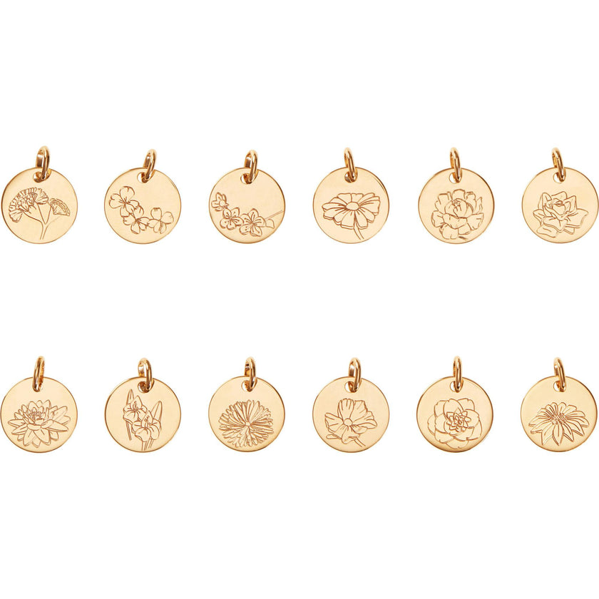 Personalized Birth Flower Necklace, 14k Gold Plated