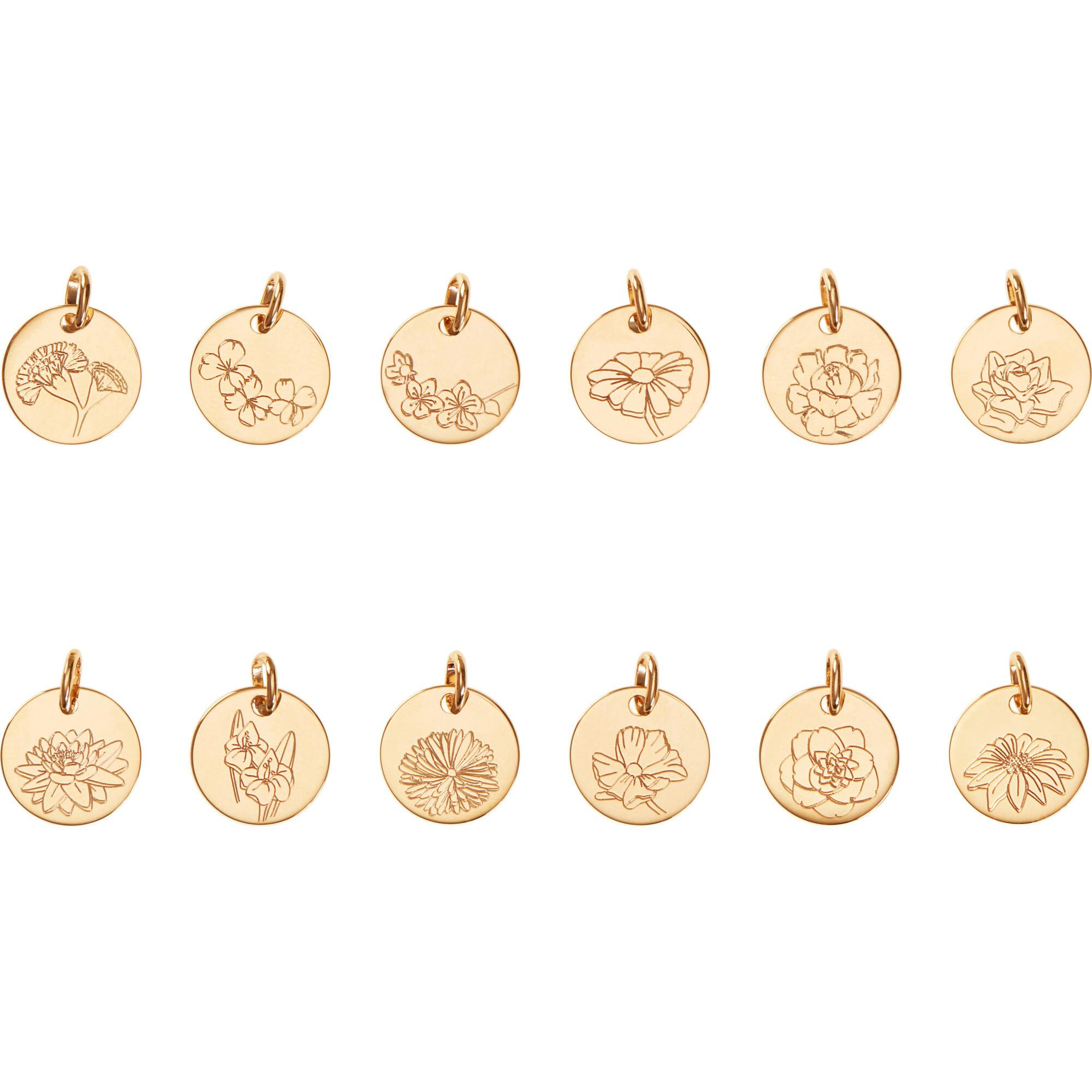 Personalized Birth Flower Necklace, 14k Gold Plated
