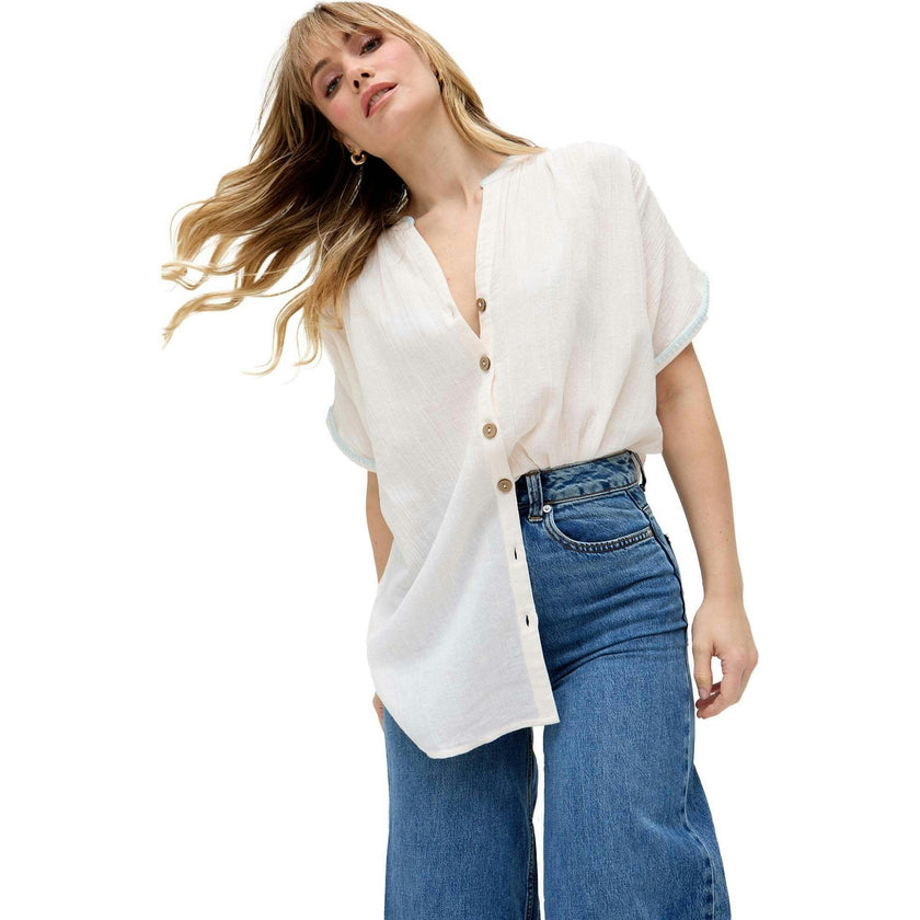 Juneeta Crop Sleeve Button Down Shirt