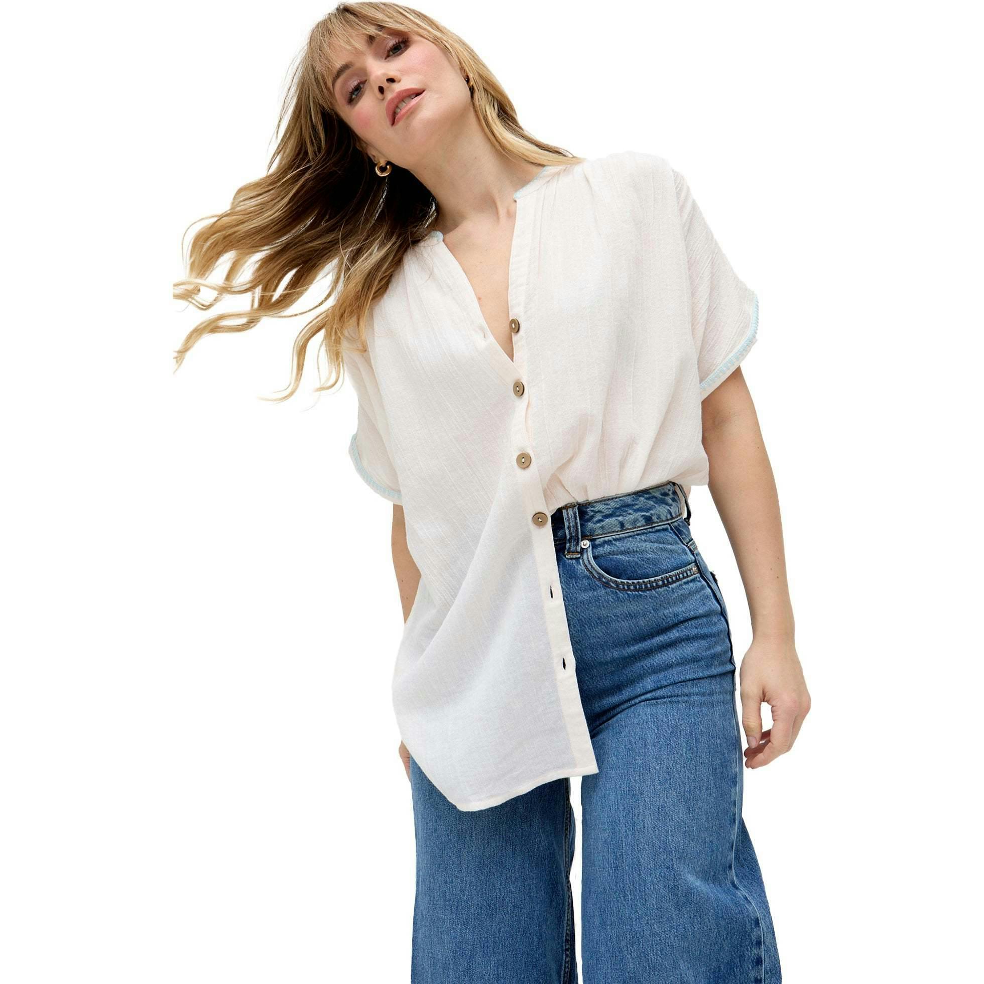 Juneeta Crop Sleeve Button Down Shirt