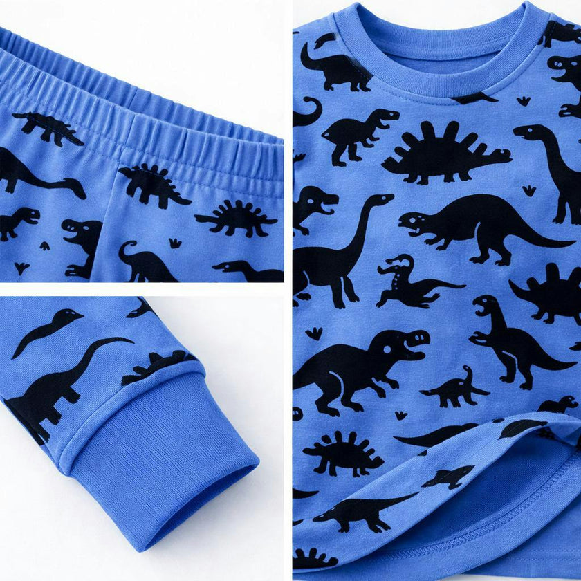Kids and Toddlers Boys Dark Dinosaurs Shorts Sleeve Snug Fitted Soft Pajamas Set