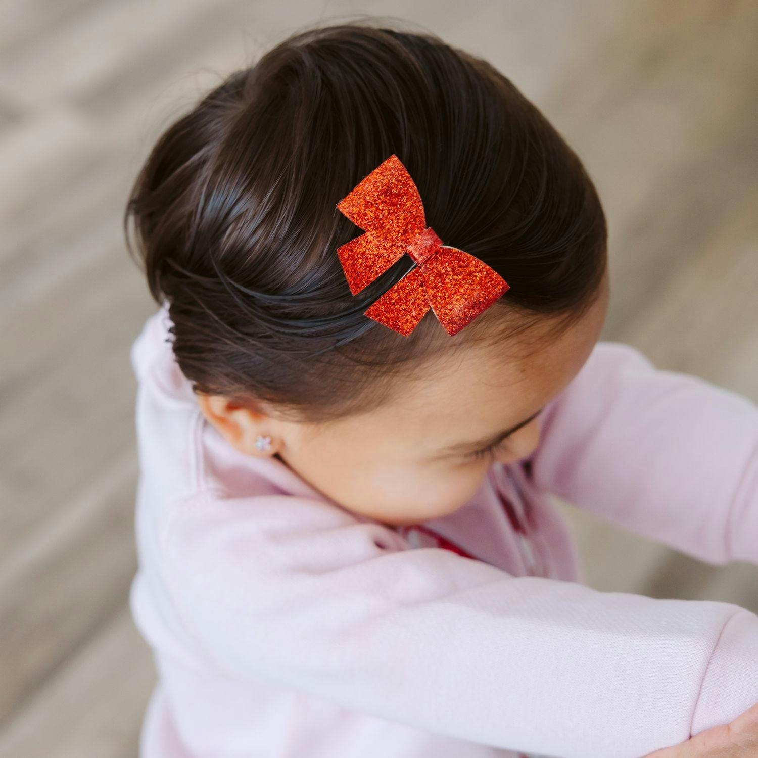 Ruby Sparkle Bow Clip Set