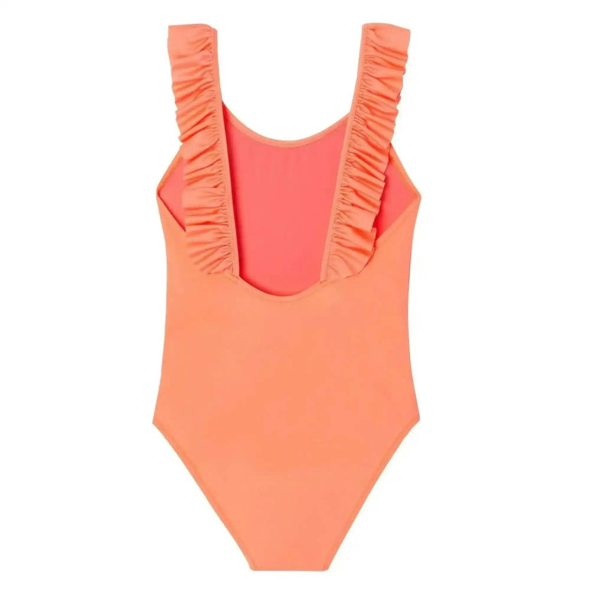 Girls' anti-UV swimsuit with ruffles, neon coral | BORA BORA 1P
