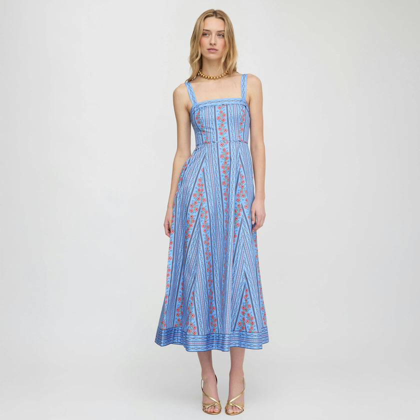The Ezra Dress - Blue Floral Batik Stripe
