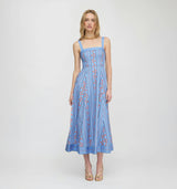 The Ezra Dress - Blue Floral Batik Stripe