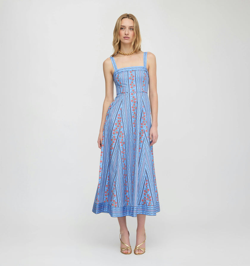 The Ezra Dress - Blue Floral Batik Stripe