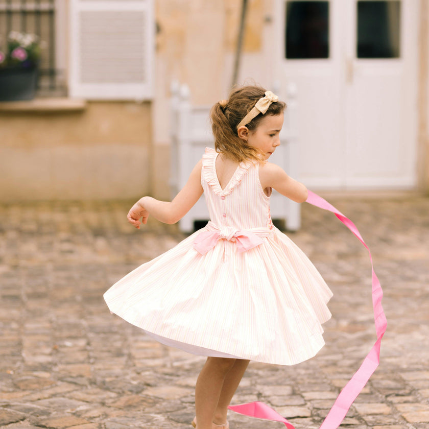 Capucine Pink Yellow Stripe Sleeveless Smocked Dress