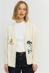 Wool-Cashmere Snoopy Embroidered Cardigan