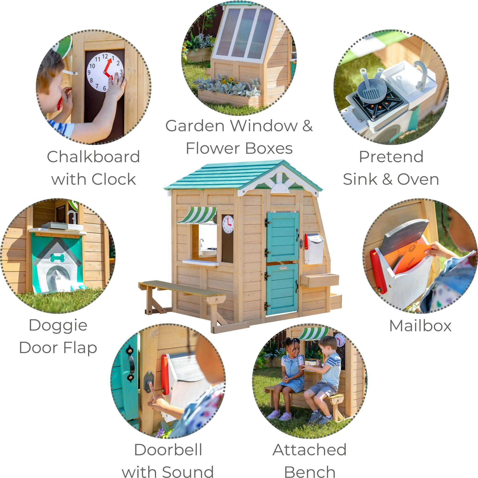 Teamson Kids Gardenia Wooden Playhouse with Large Window & Kitchen