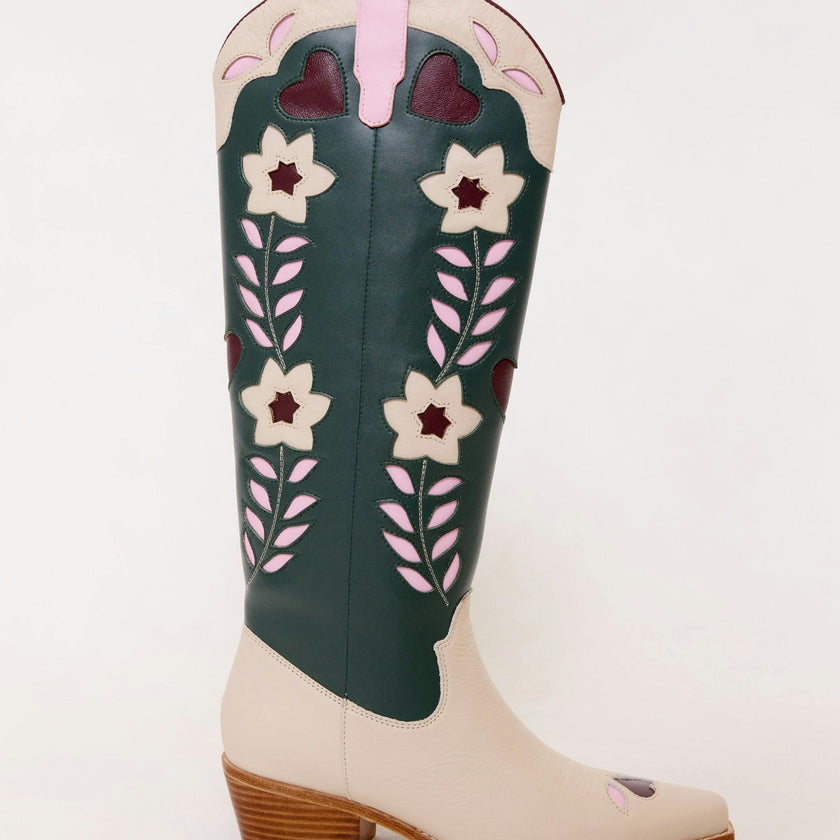 Dakota Boot in Green & Cream
