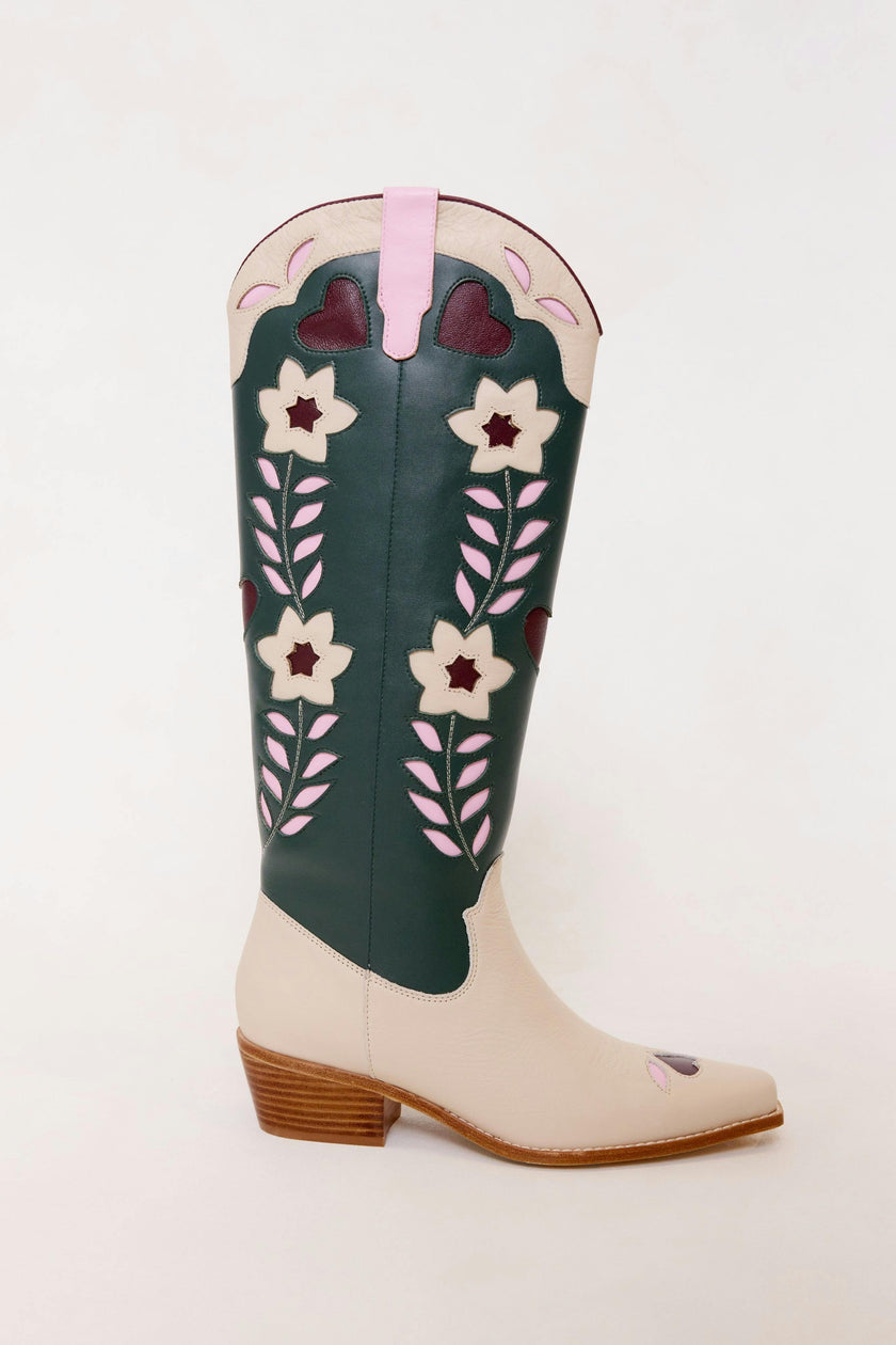 Dakota Boot in Green & Cream