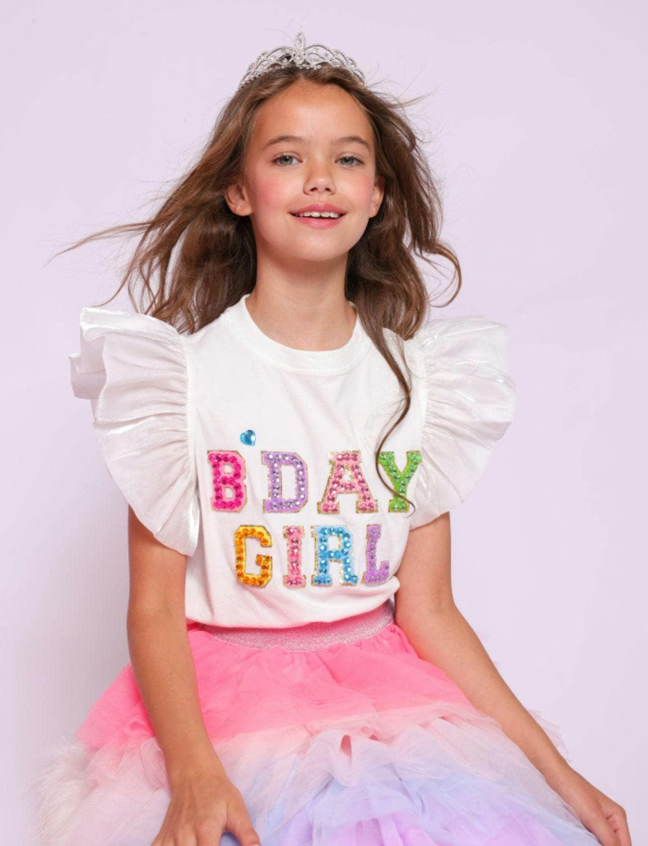 Birthday Girl Gem Ruffle Sleeve Shirt