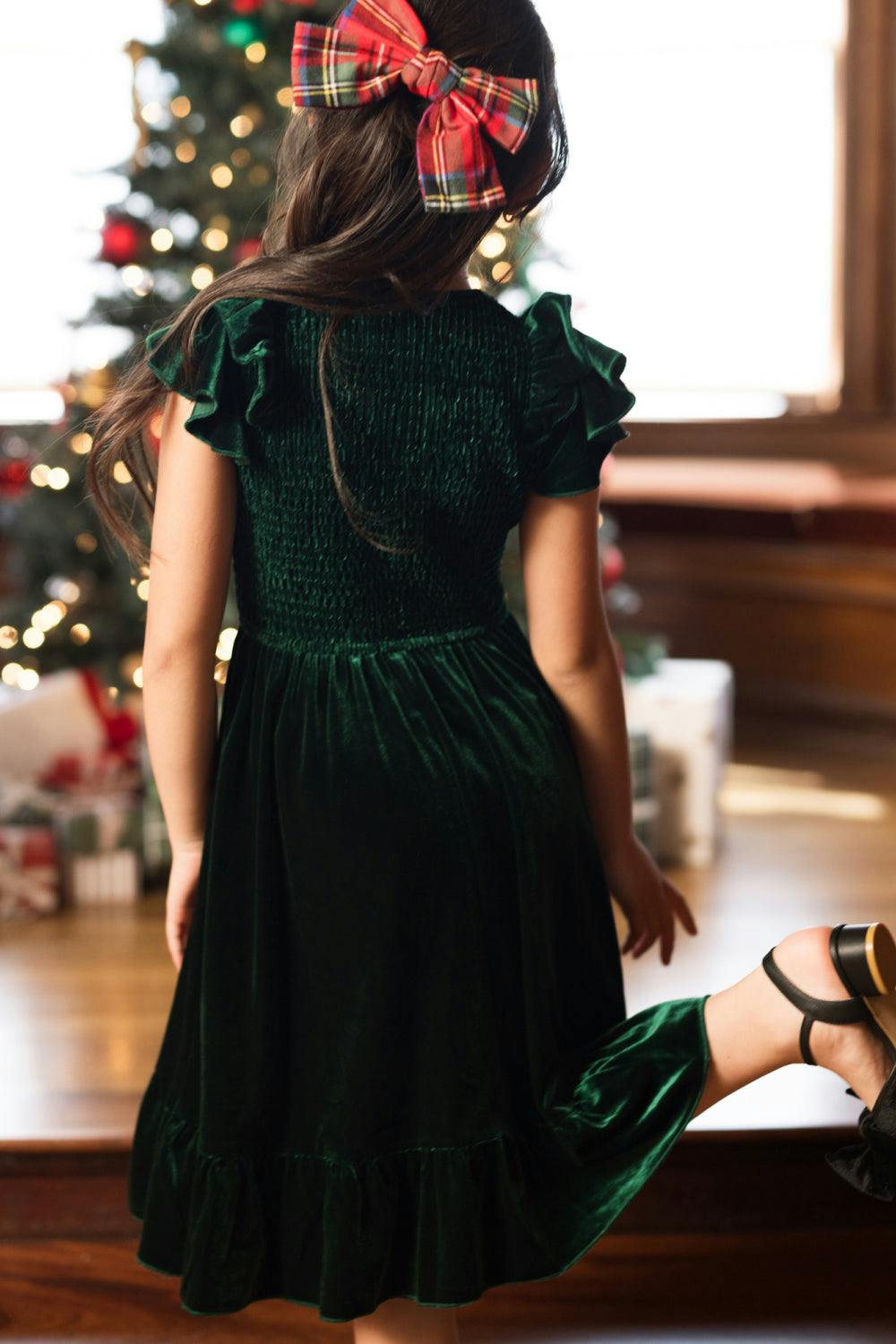 Mini Hattie Dress in Emerald Velvet