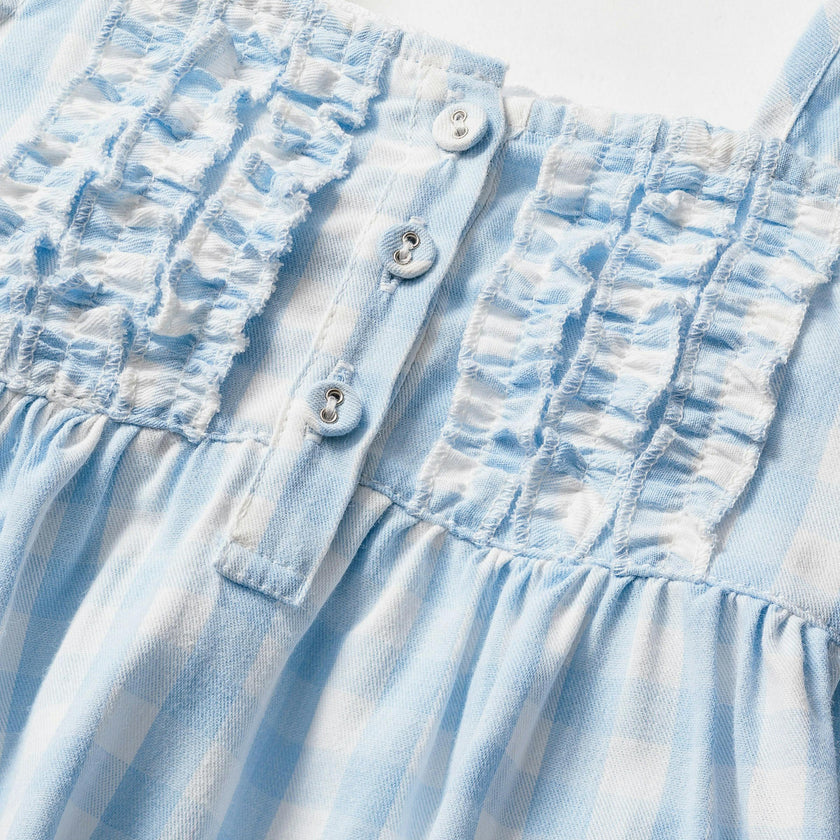 Girl's Twill Charlotte Nightgown in Light Blue Gingham