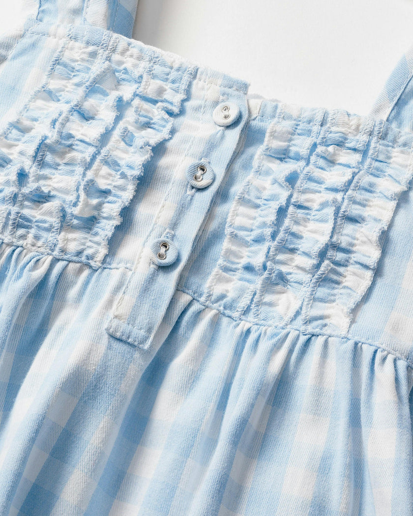 Girl's Twill Charlotte Nightgown in Light Blue Gingham