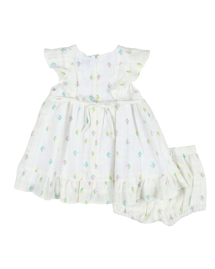 Textured Lawn Floral Printed Dress With Flowers and Bloomer