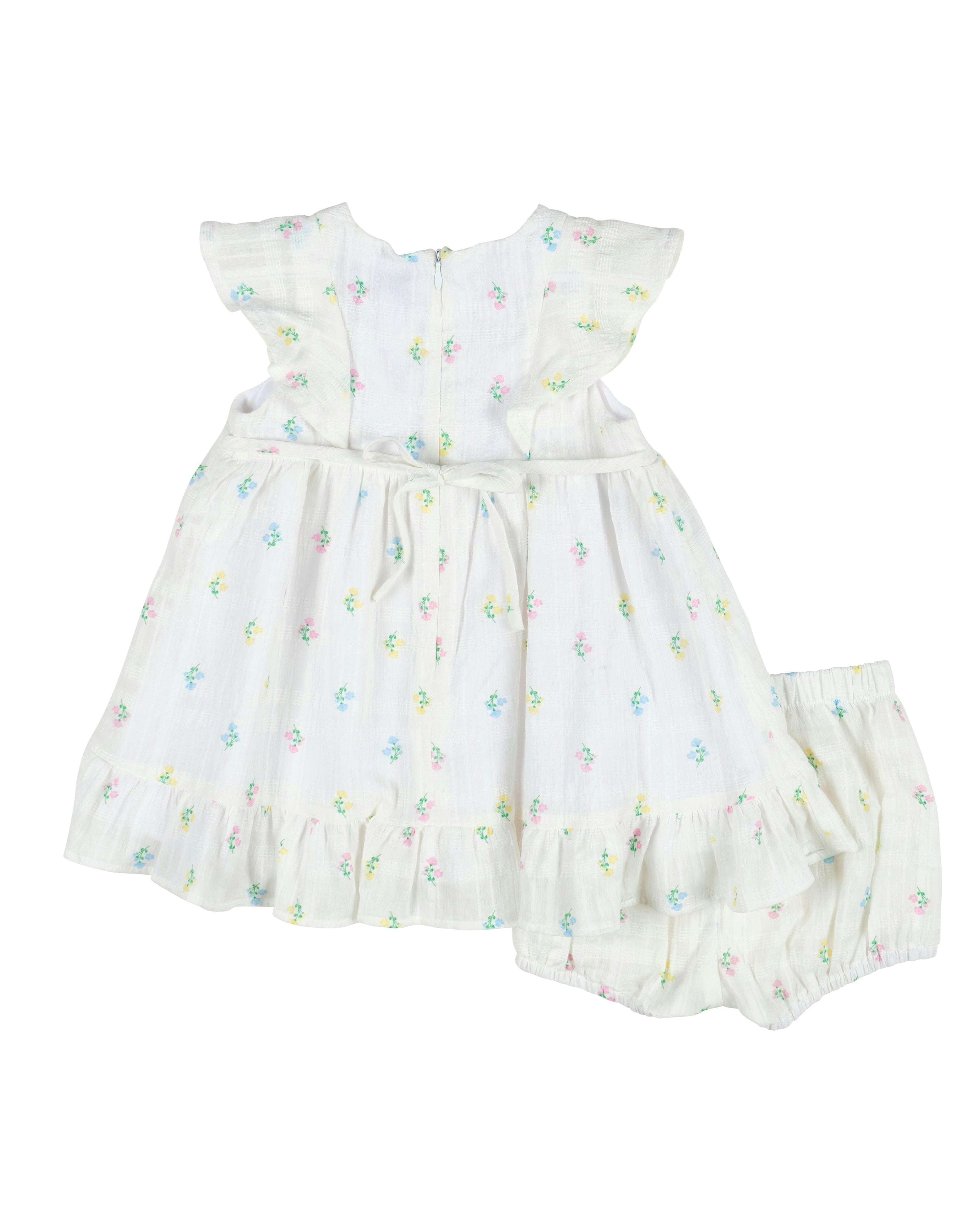 Textured Lawn Floral Printed Dress With Flowers and Bloomer