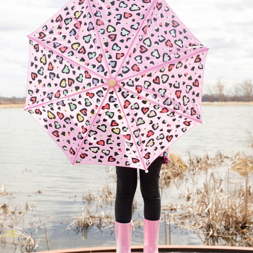 Color-Changing Umbrella Pink Hearts Print