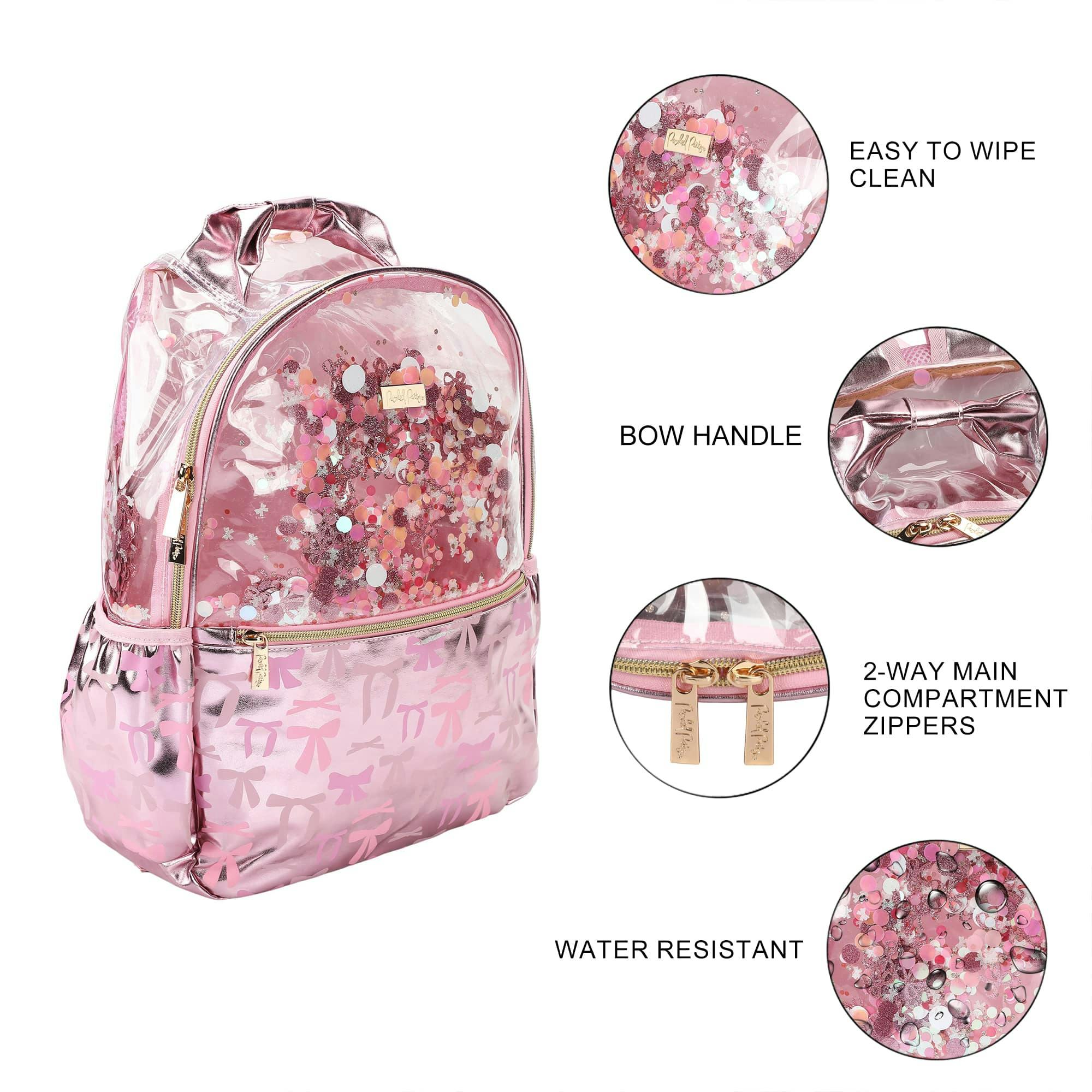 Pink Bow Confetti Clear Backpack by Packed Party | 17