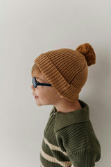 Knit Pom Hat in Camel