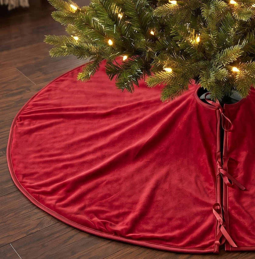 Luxurious Classic Velvet Garnet Red Christmas Tree Skirt 60"