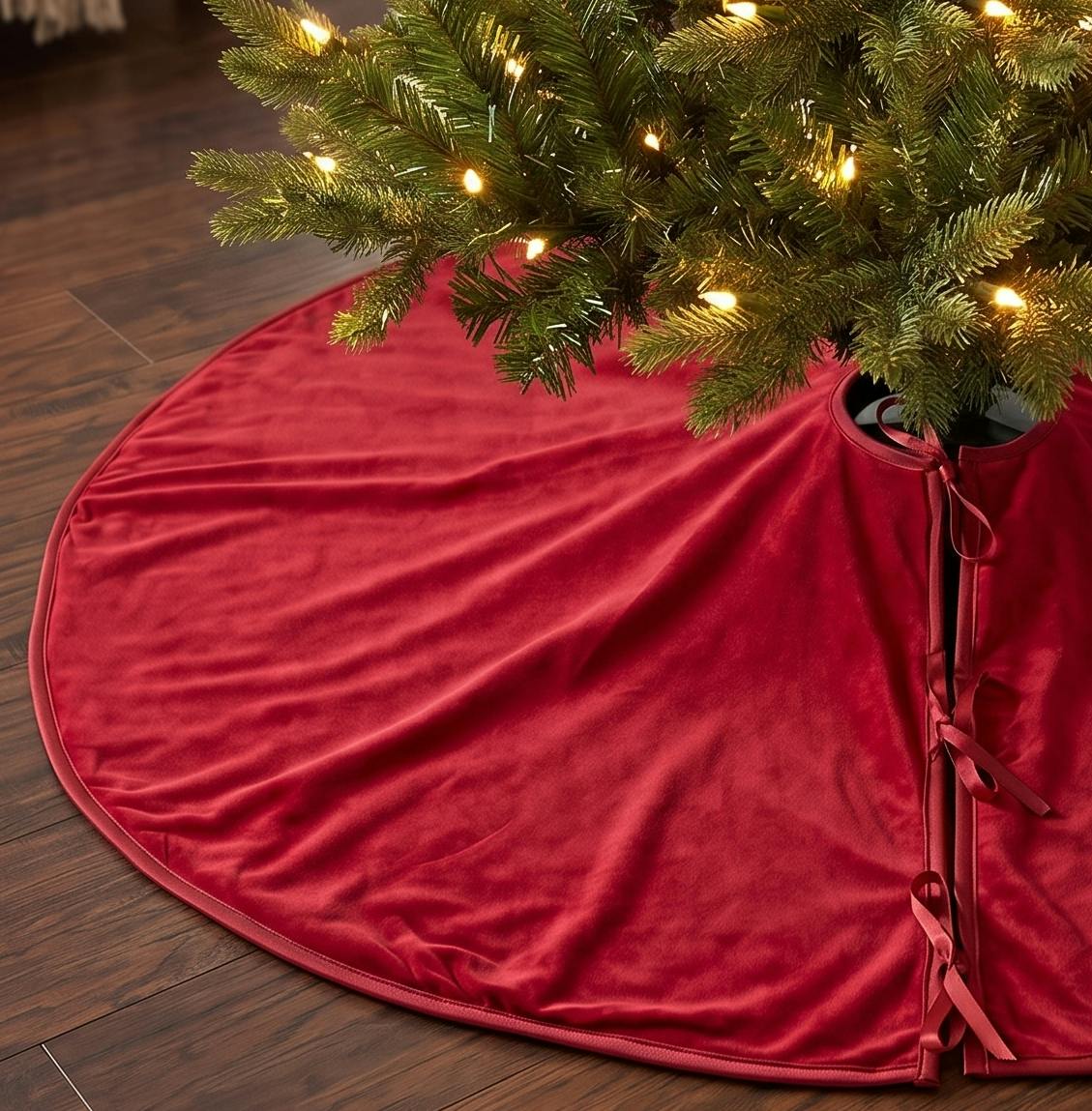 Luxurious Classic Velvet Garnet Red Christmas Tree Skirt 60
