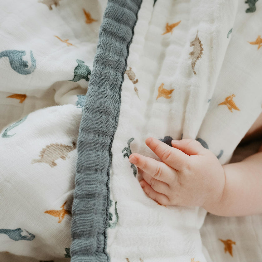 Organic Cotton Muslin Quilted Throw - Little Dino