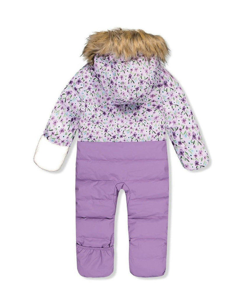 Baby Snug One Piece Snowsuit Adapted For Car Seats Purple Printed Mini Flowers