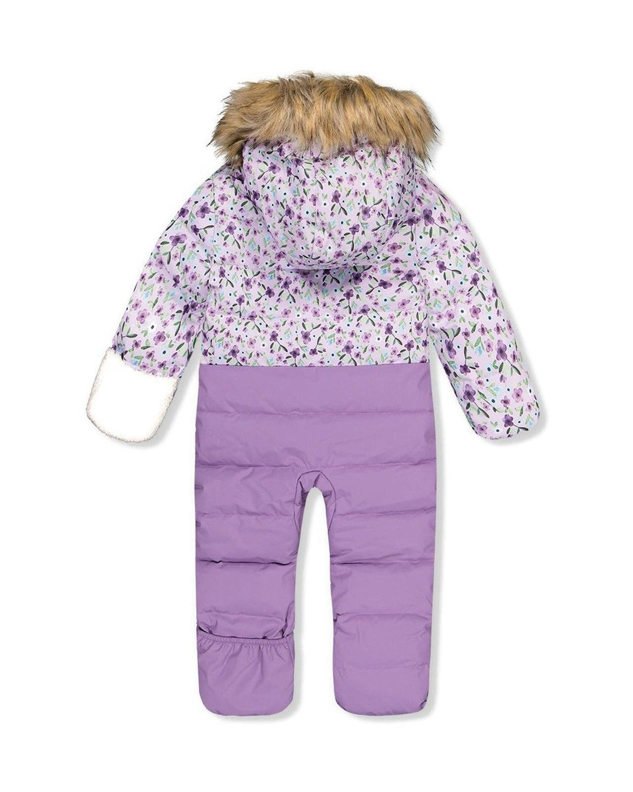 Baby Snug One Piece Snowsuit Adapted For Car Seats Purple Printed Mini Flowers