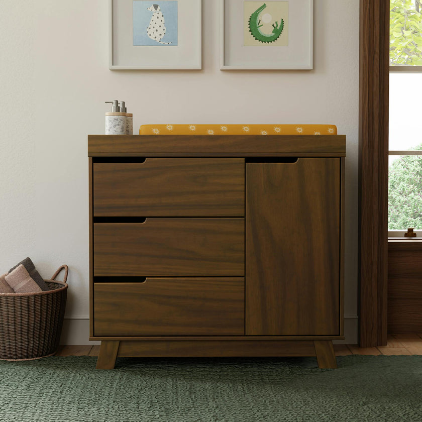 Hudson 3-Drawer Changer Dresser with Removable Changing Tray in Natural Walnut