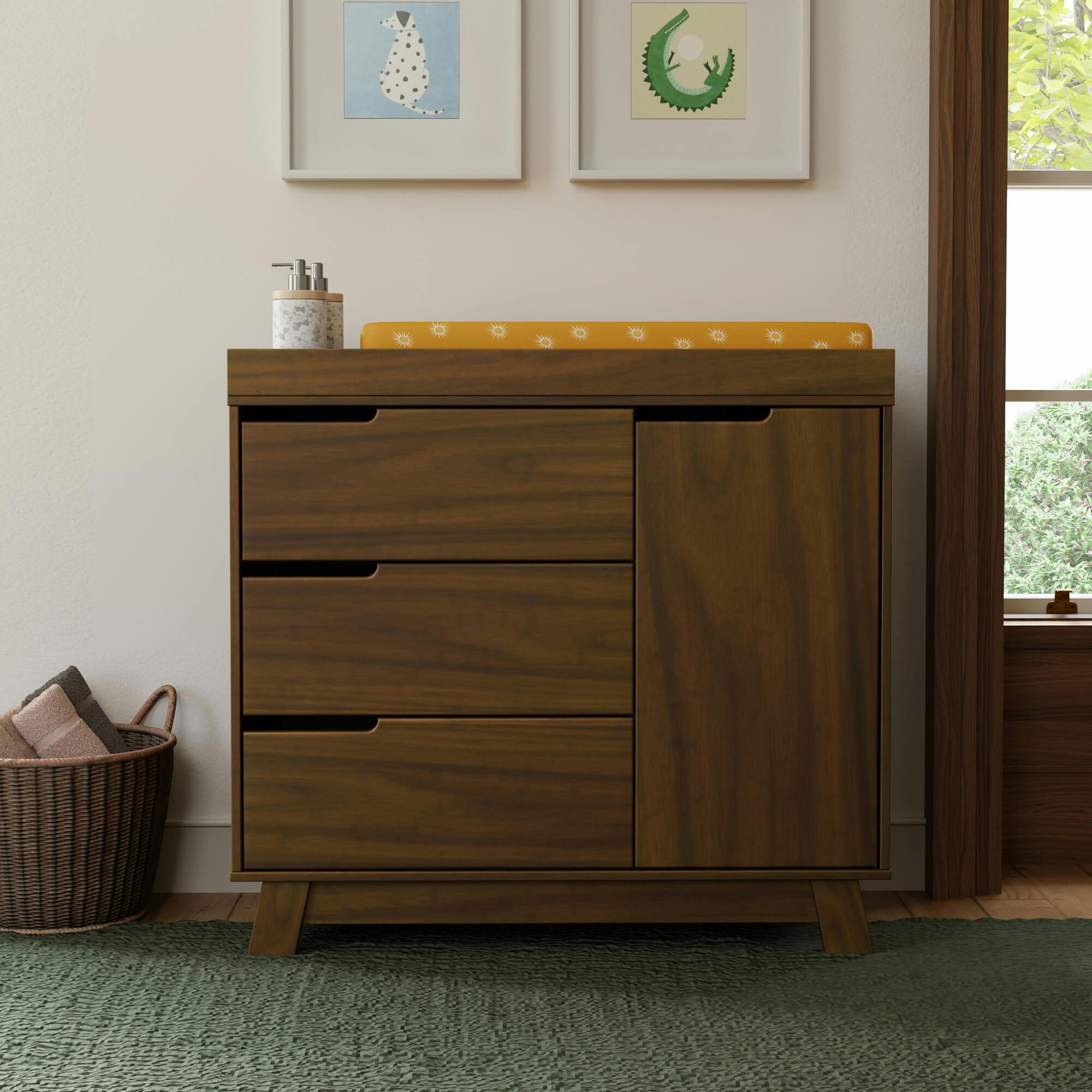 Hudson 3-Drawer Changer Dresser with Removable Changing Tray in Natural Walnut