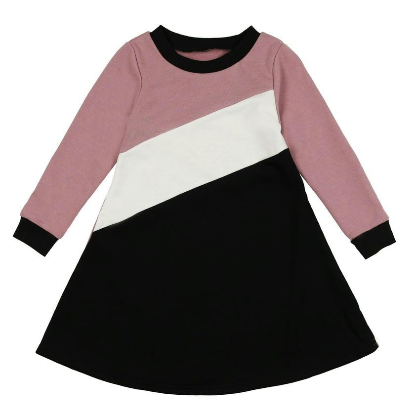 Tricolor French Terry Long Sleeve Dress