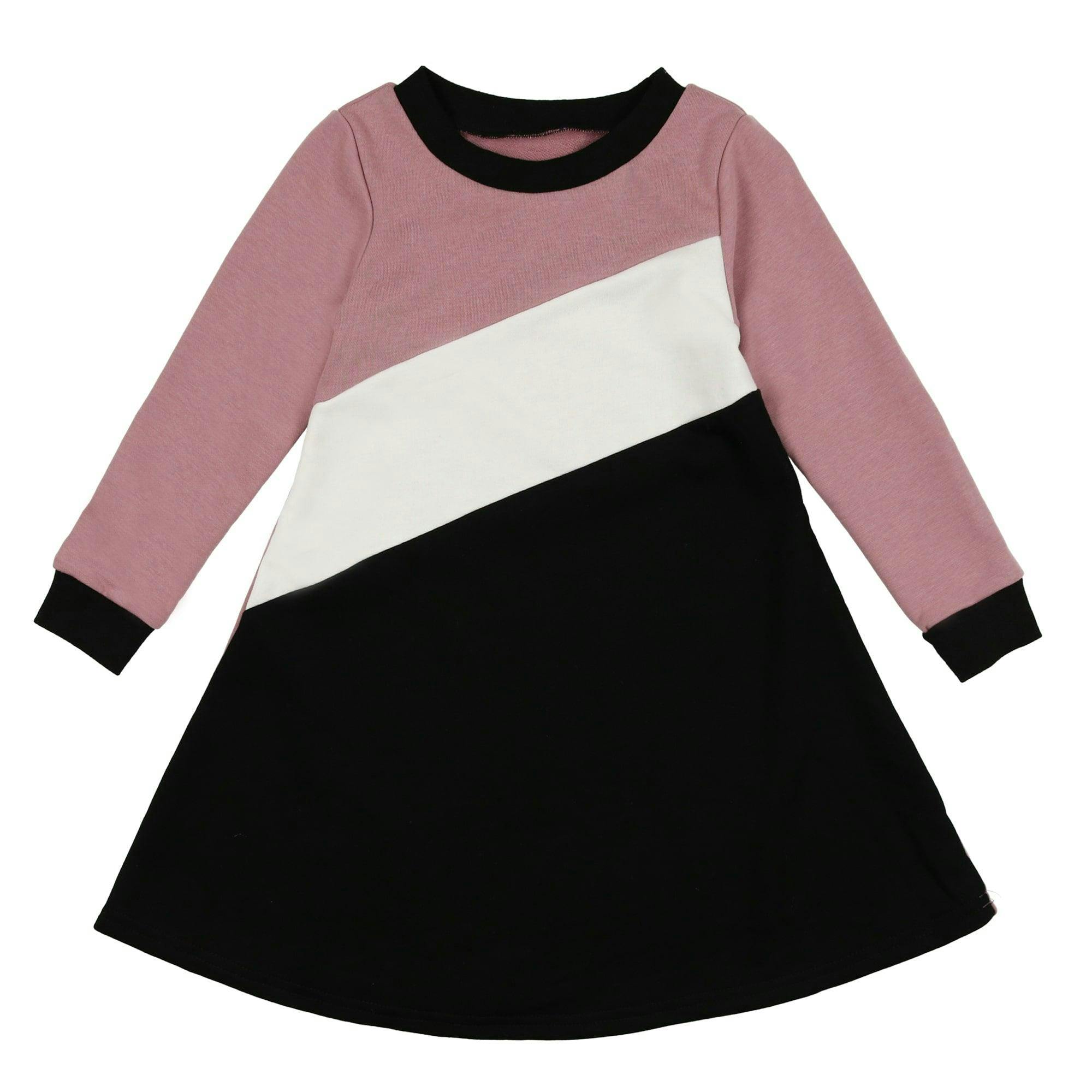 Tricolor French Terry Long Sleeve Dress