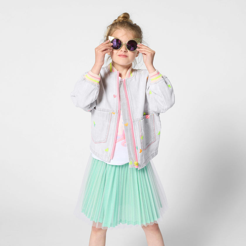 Light Gray Denim Kids’ Jacket with Embroidery
