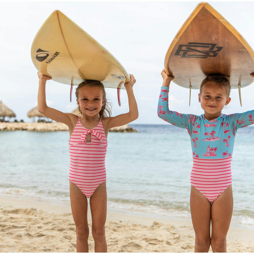Coral Stripe Sustainable Bow Swimsuit